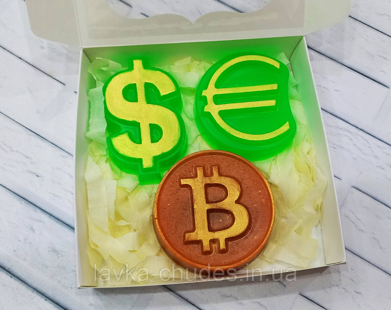 Набір мила з грошовими символами, валюта, біткоїн, долар, євро, фото 1