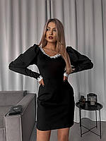 Платье черное с длинным рукавом ткань трикотаж модель 420