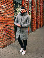 Куртка практична тепла чоловіча, Чоловічі парки зимові довгі, Куртка-парка стильна сіра з капюшо F
