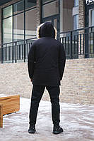 Куртка зимняя теплая мужская, Мужские парки зимние длинные, Куртка-парка стильная чорная с капюшо F