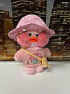М'яка іграшка плюшева качка Лалафанфан Duck lalafanfan cafe mimi в одязі та окулярах рожева в капелюсі, фото 2