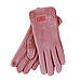 Рукавички жіночі сенсорні хутро+велюр з нашивкою осінь-зима розмір S-M рожевий, фото 3