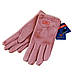 Рукавички жіночі сенсорні хутро+велюр з нашивкою осінь-зима розмір S-M рожевий, фото 7
