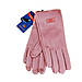 Рукавички жіночі сенсорні хутро+велюр з нашивкою осінь-зима розмір S-M рожевий, фото 10
