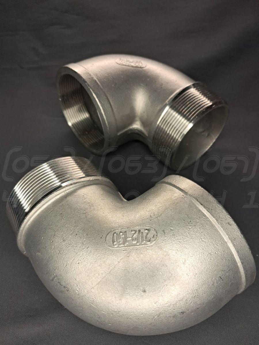 Косинець різьбовий нержавіючий DN65 (2 1/2") вн/зовн різьба BSPP, н/ж сталь AISI304, 90°, Class 150, фото 1