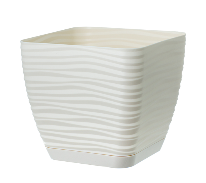 Горщик Сахара Квадро 23 см з піддоном Кремовий, фото 1