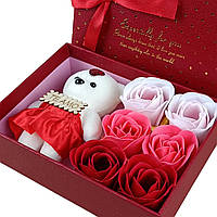 Мыло Розочки набор 6 шт с Мишкой в подарочной стильной коробке, цвет красный