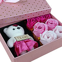 Мыло Розочки набор 6 шт с Мишкой в подарочной стильной коробке, цвет розовый