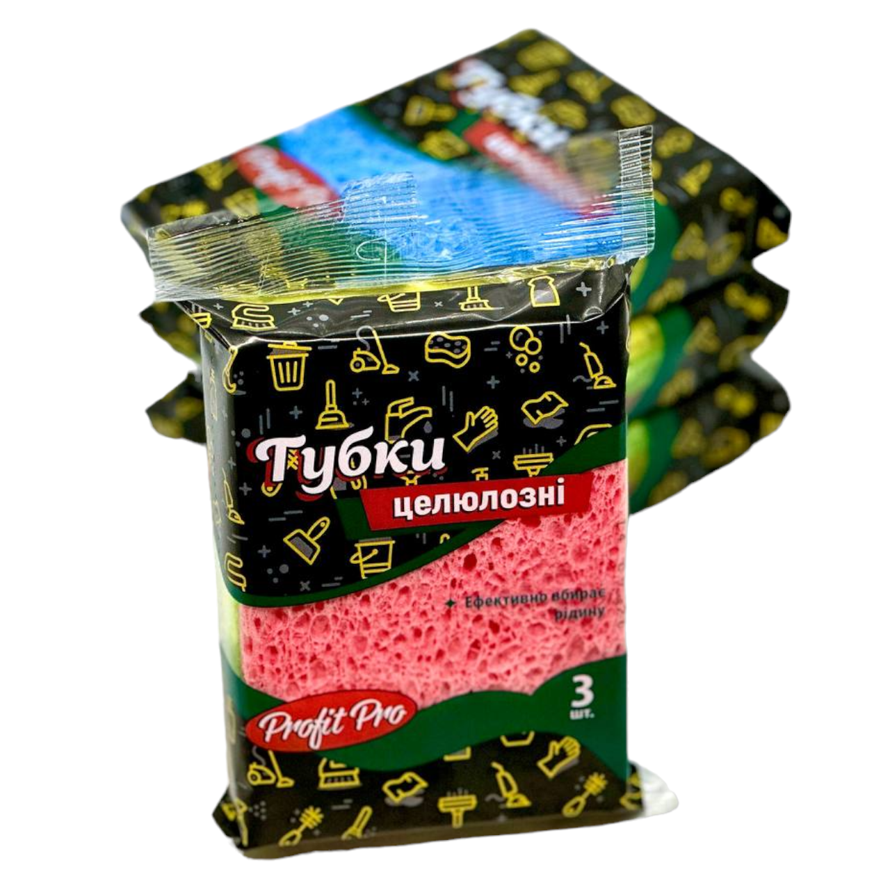 Губки целюлозні для прибирання ТМ Profit Pro 90х125х10 мм комплект 3 шт, фото 1