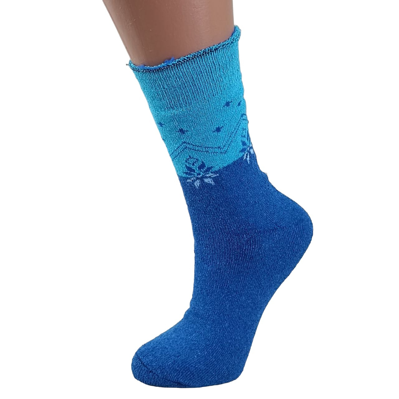 Шкарпетки жіночі махрові високі 23-25 розмір (36-40 взуття) Орнамент зимові синій, фото 1
