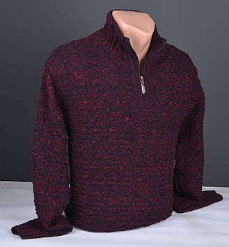 Чоловічий теплий светр із коміром на блискавці великого розміру бордовий Туреччина 7195 Б