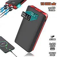 Power BMAX повербанк с дисплеем UKC-50000mAh LCD мощный УМБ на 4хUSB, MicroUSB, Lightning Black-Red MAX