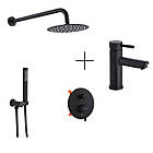Чорна душова система прихованого монтажу із змішувачем для раковини, душовий гарнітур Kroner, фото 2