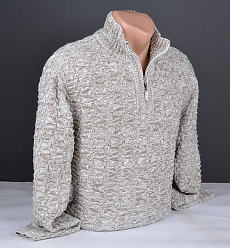 Чоловічий теплий светр із коміром на блискавці великого розміру бежевий Туреччина 7196 Б