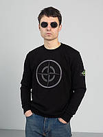 Мужской свитшот Stone Island (черный) красивый стильный молодежный с вышитым логотипом А10381