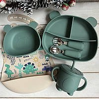 Набор силиконовой посуды Медвежонок Зеленый Оил Грин Красивый темно зеленый набор посуды