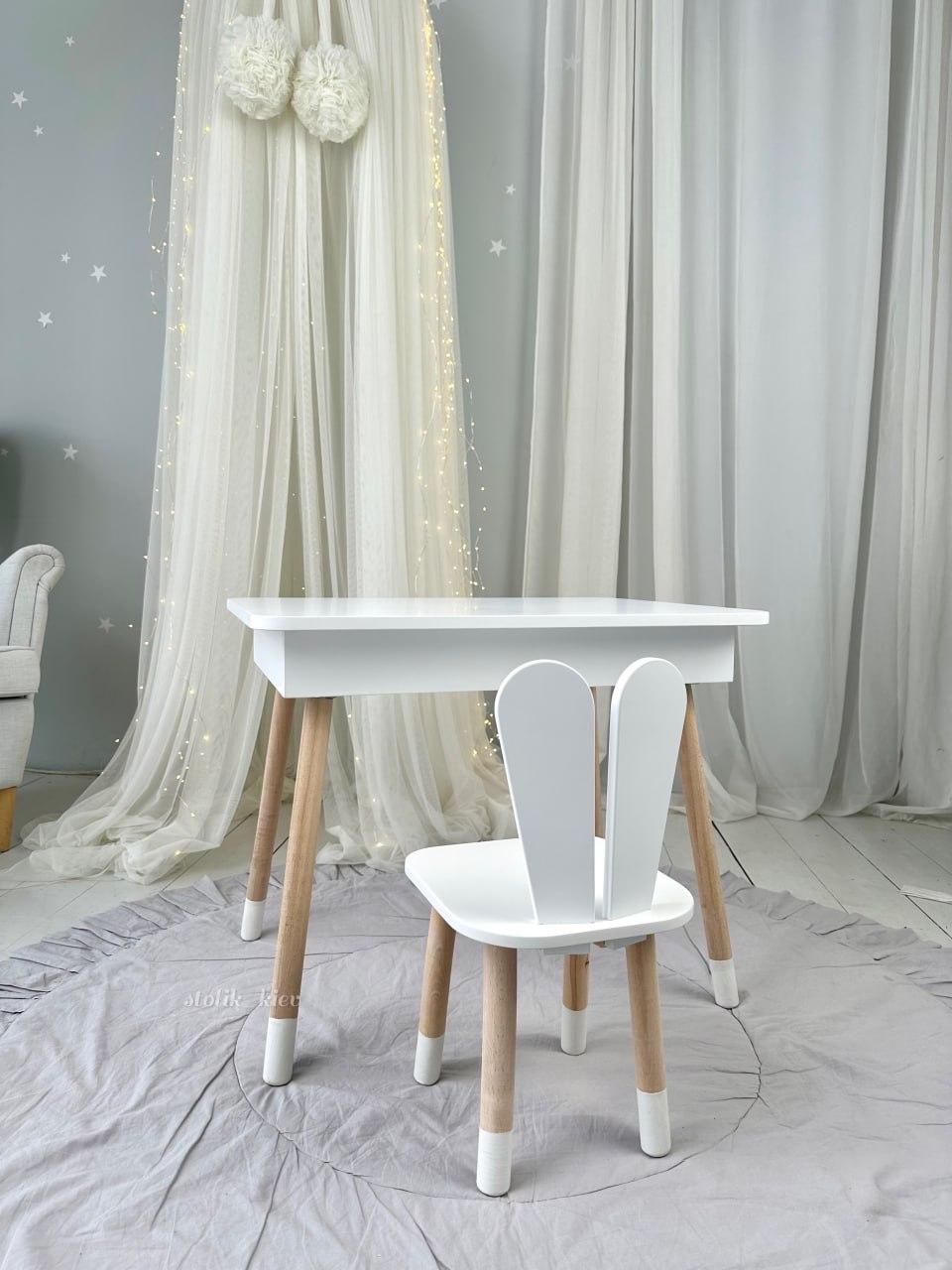 Столик дитячий прямокутний з шухлядою і стільчик Зайчик 46х60х45 Білий (82361)