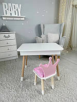 Столик детский прямоугольный с ящиком и стульчик Корона 46х60х45 Белый/Розовый (148736)