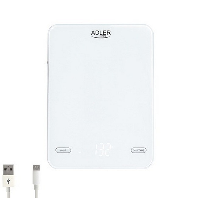 Ваги кухонні Adler AD 3177 White із заряджанням від USB, фото 1
