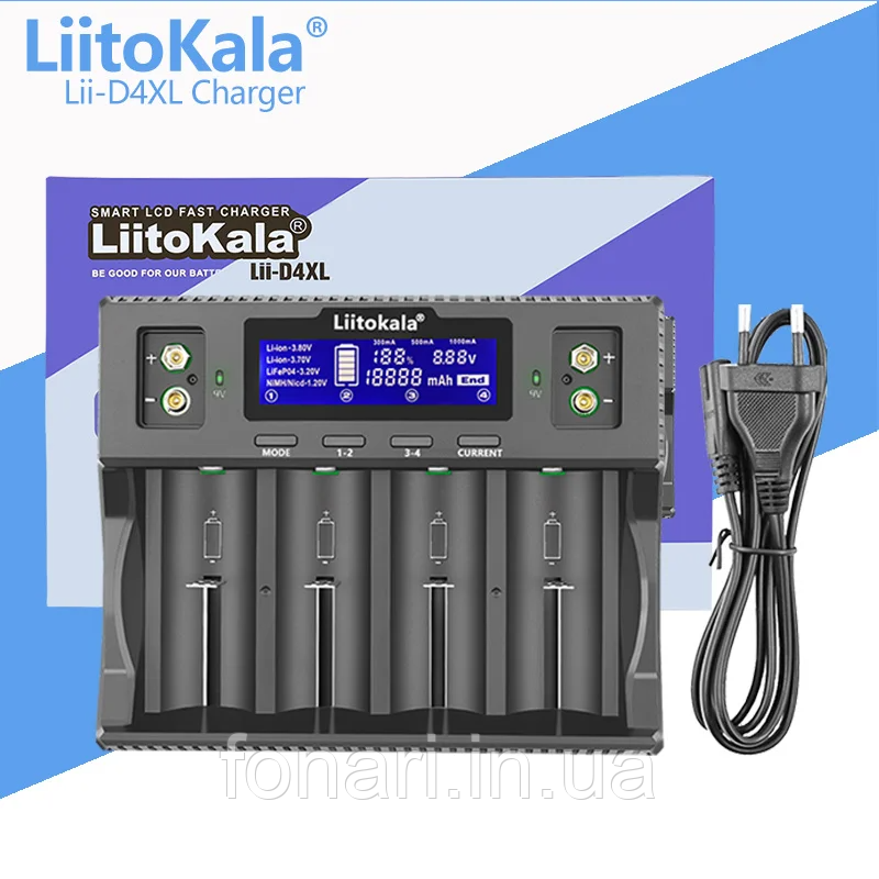 LiitoKala Lii-D4XL - Зарядное устройство для Li-Ion/Ni-Mh/LiFePo4 и 9V (крона) аккумуляторов - фото 1 - id-p515870174