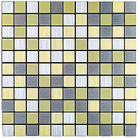 Самоклейна алюмінієва плитка, декоративна мозаїка на стіну, срібна із золотом шахи 30х30 см