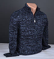 Мужской теплый свитер с воротником на молнии темно-синий Турция 7205
