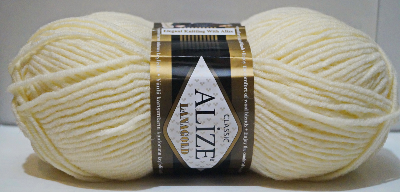 Нитки пряжа для в'язання напіввовна Lana Gold Лана Голд № 01 - крем, фото 1