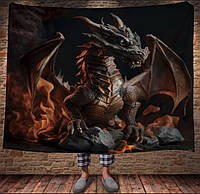 Плед с 3D-принтом Реальные большие драконы. Каменный великан дракон в огне