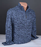 Мужской теплый свитер с воротником на молнии синий Турция 7207