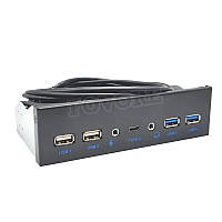 Передня панель хаб для ПК, USB 3.1 Type C + 2x USB3.0 + 2x USB2.0 Hub + HD Audio 3,5 мм + мікрофон для 5,25