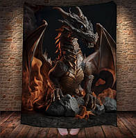 Плед с 3D-принтом Реальные большие драконы. Каменный дракон в огне