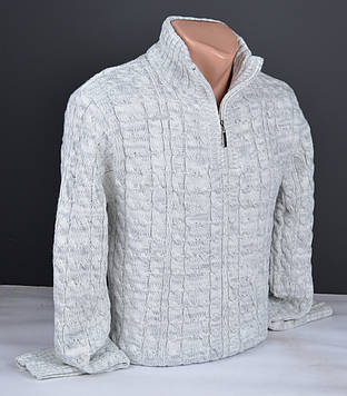 Чоловічий теплий светр із коміром на блискавці світло-сірий Туреччина 7208