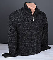 Мужской теплый свитер с воротником на молнии черный Турция 7209