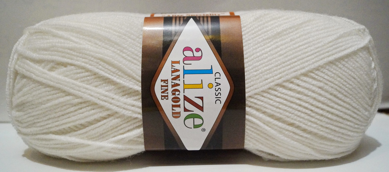 Нитки пряжа для в'язання напіввовна LANA GOLD FINE Лана Голд Файн № 55 - білий