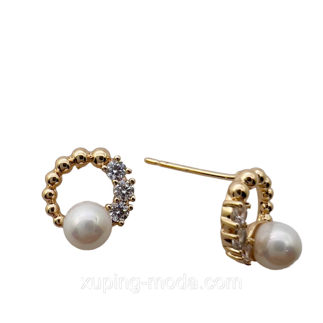 Сережки з перлинами ксюпінг. 9 мм. 18 к, фото 1