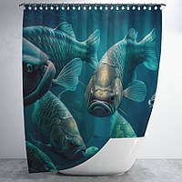Штора для ванной с 3D принтом косяк морских рыб _07