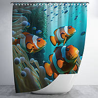 Штора для ванной с 3D принтом Рыбки клоун в кораллах _03