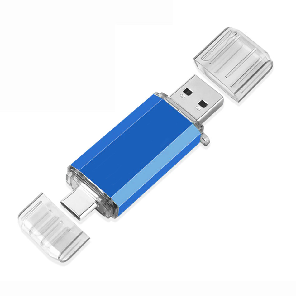 64GB USB 3.1 + Type-C флеш накопичувач OTG, 135мб читання / 78мб запис, двостороння флешка, синя