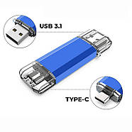 64GB USB 3.1 + Type-C флеш накопичувач OTG, 135мб читання / 78мб запис, двостороння флешка, синя, фото 2
