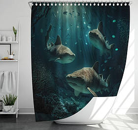 Штора для ванної з 3D принтом Підводний світ акули_04 150х200 см.