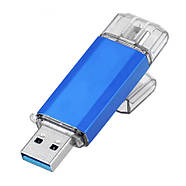 64GB USB 3.1 + Type-C флеш накопичувач OTG, 135мб читання / 78мб запис, двостороння флешка, синя, фото 3