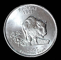 Монета США 25 центов 2005 г. Канзас