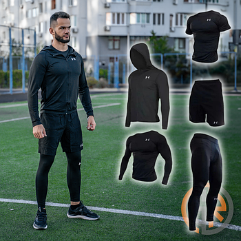 Чоловічий компресійний костюм Under Armour 5в1: Рашгард, шорти, легінси, футболка, худі. Комплект.