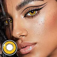Ярко-желтые цветные контактные ЛИНЗЫ для глаз, отличное перекрытие своего цвета + КОНТЕЙНЕР для хранения.