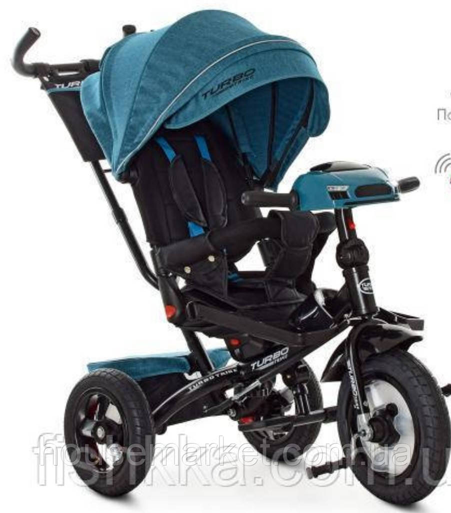 Дитячий триколісний велосипед Turbo trike M 4060HA-21Т,кол.гума (12/10), USB/BT,світ, пульт, смарагд твід