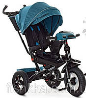 Дитячий триколісний велосипед Turbo trike M 4060HA-21Т,кол.гума (12/10), USB/BT,світ, пульт, смарагд твід