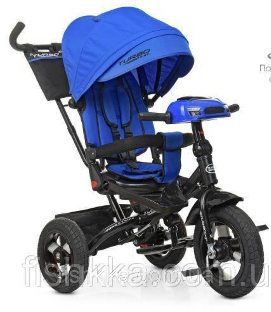 Дитячий триколісний велосипед Turbo trike М 5448HA-10,кол.гума (12/10), музика, світло, синій