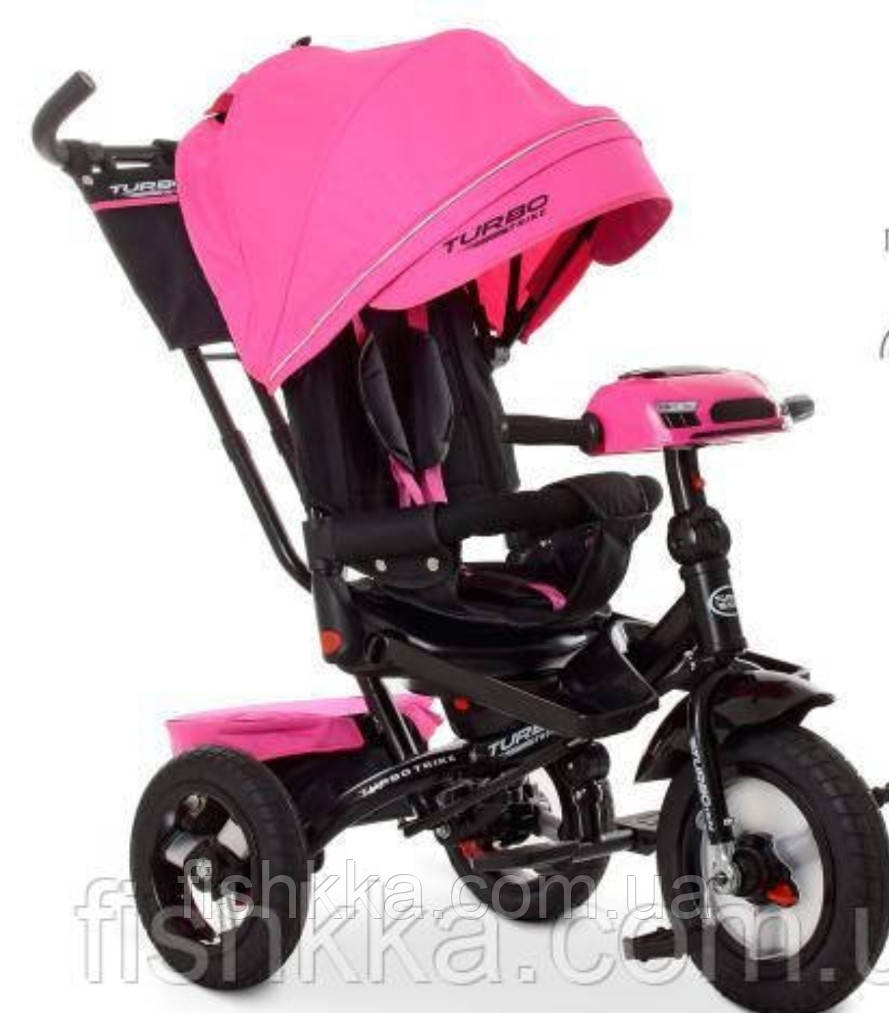 Дитячий триколісний велосипед Turbo trike M 4060HA-6,кол.гума (12/10) поворот, USB/BT,світ, пульт, рожевий