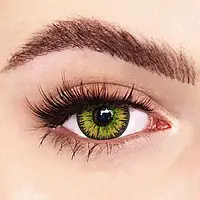 Желто-зеленые цветные контактные ЛИНЗЫ для глаз, отличное перекрытие своего цвета + КОНТЕЙНЕР для хранения.