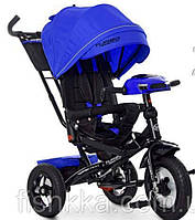 Детский трехколесный велосипед Turbo trike M 4060HA-10,кол.резина (12/10) поворот,USB/BT,свет,пульт, синий